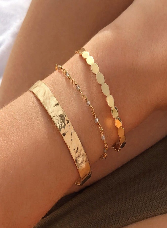 SOFYBJA 18K Gold Plated Hammered Cuff Chunky Bangle Bracelet Dainty Gold Open Stacked Bracelet Fine Jewelry for Women - Image 2